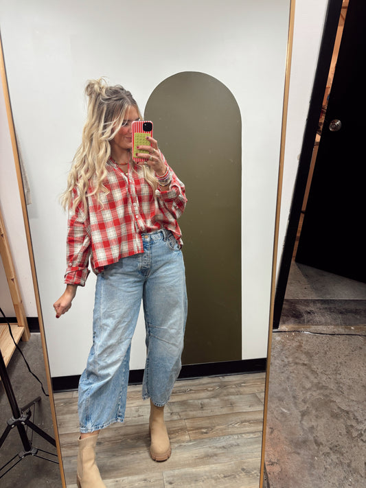 Raven Plaid Button Down (Red)