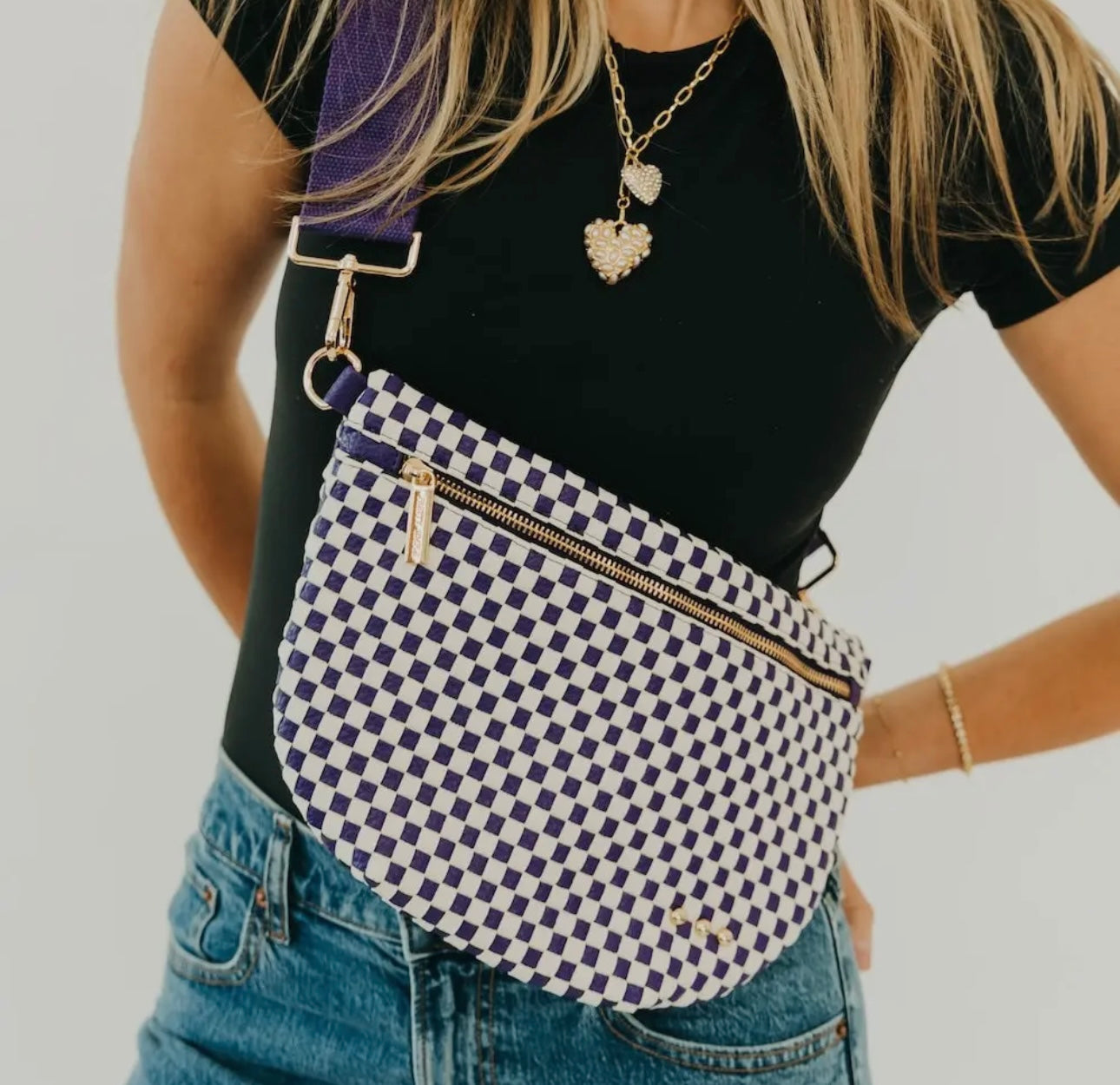 Westlyn Woven Bum Bag (Purple Checked)