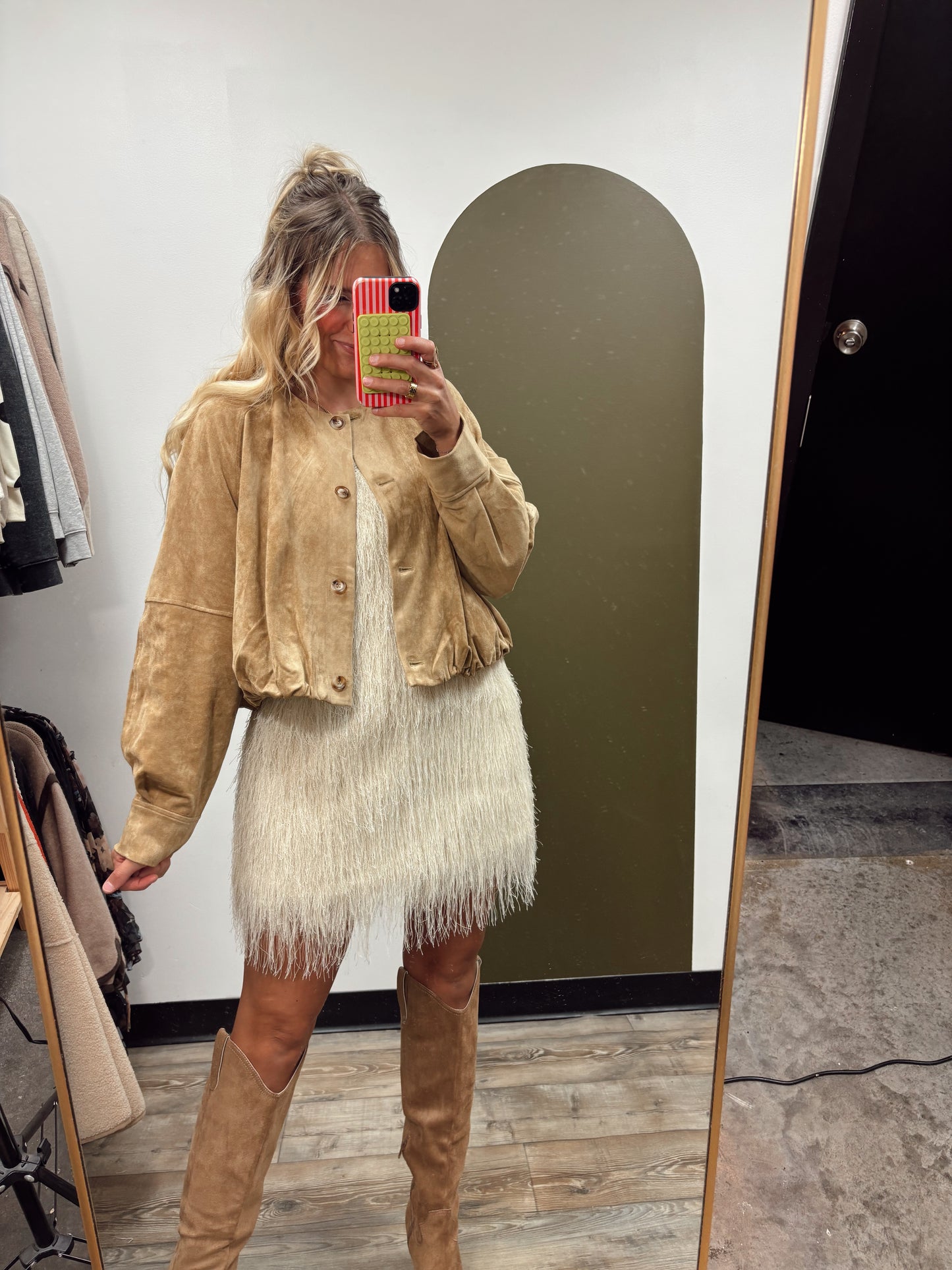 Bubble Crop Button Jacket (Camel)