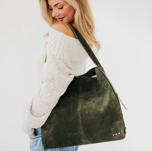 Evie Suede Hobo Bag (Olive)