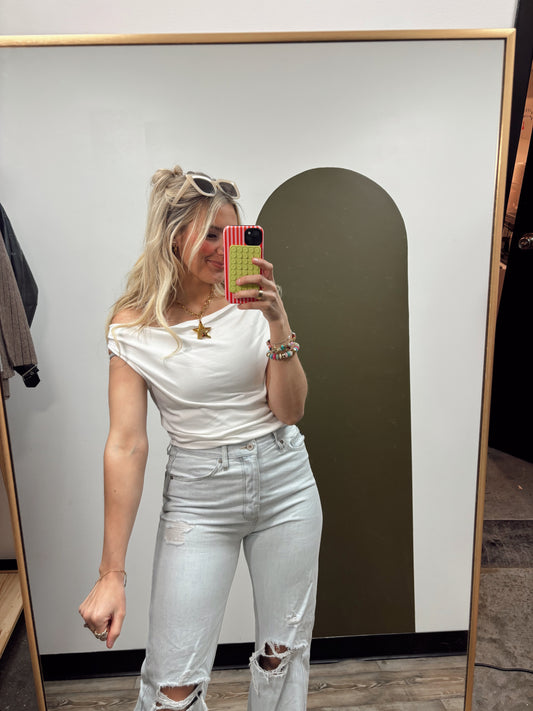 Cowl Neck Detail Top (White)