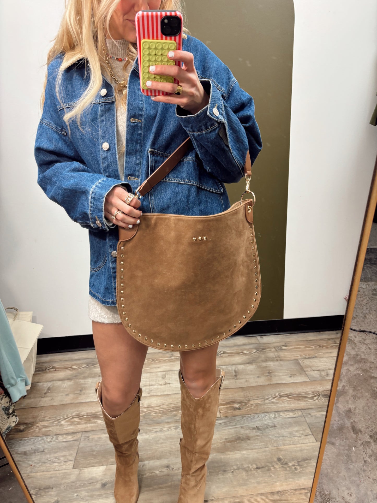 Rosalie Suede Hobo Bag (Taupe)