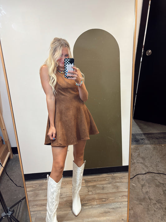 Heide Faux Suede Dress (Camel)