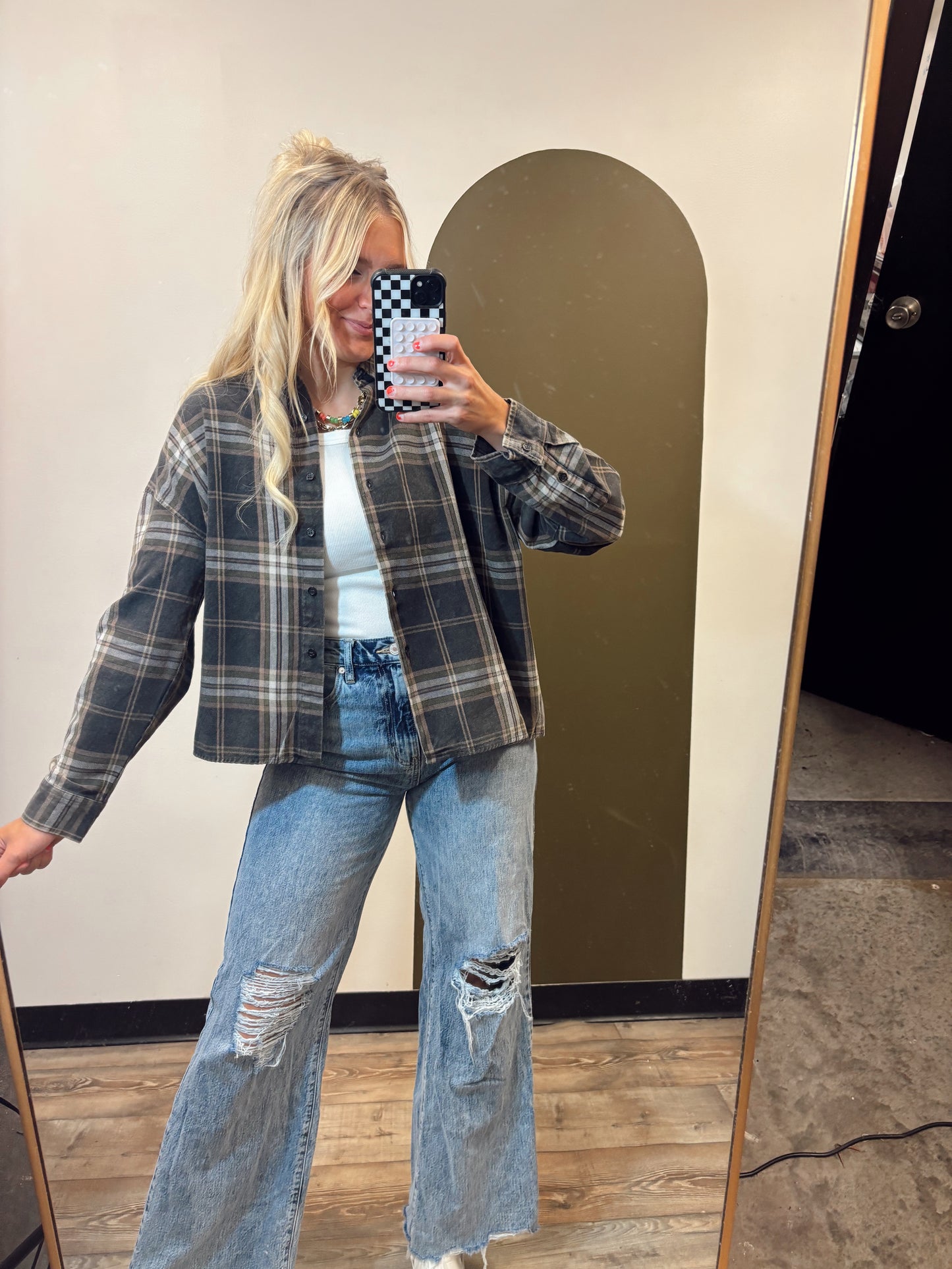 Box Car Plaid Top (Black)