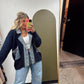 Mix Media Cable Knit Jacket (Navy)