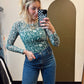 Abstract Floral Sheer Top (Green)