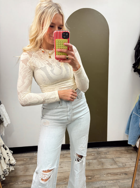 Jaquard Fishnet Top (Cream)