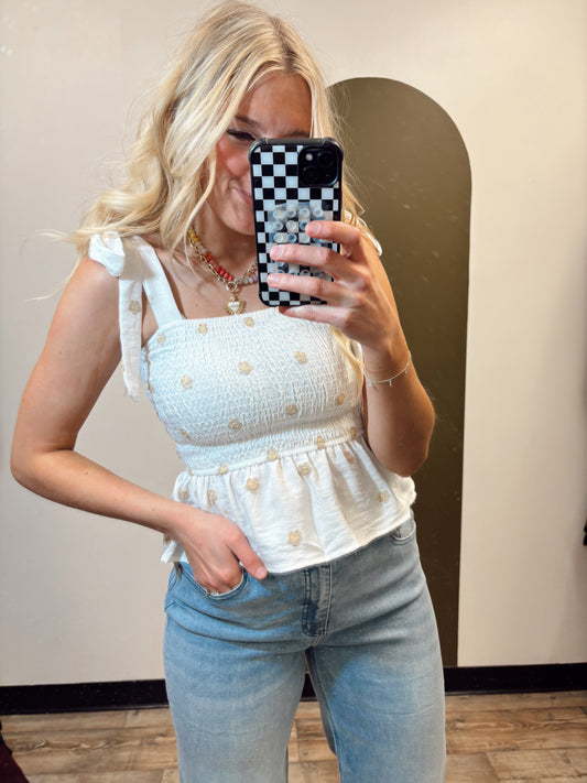 Daisy Tie Tank (White)