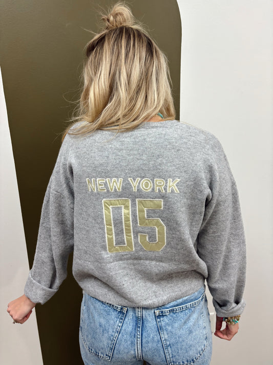Varsity Patch NY Cardigan (Grey)
