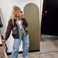 Mix Media Cable Knit Jacket (Brown)