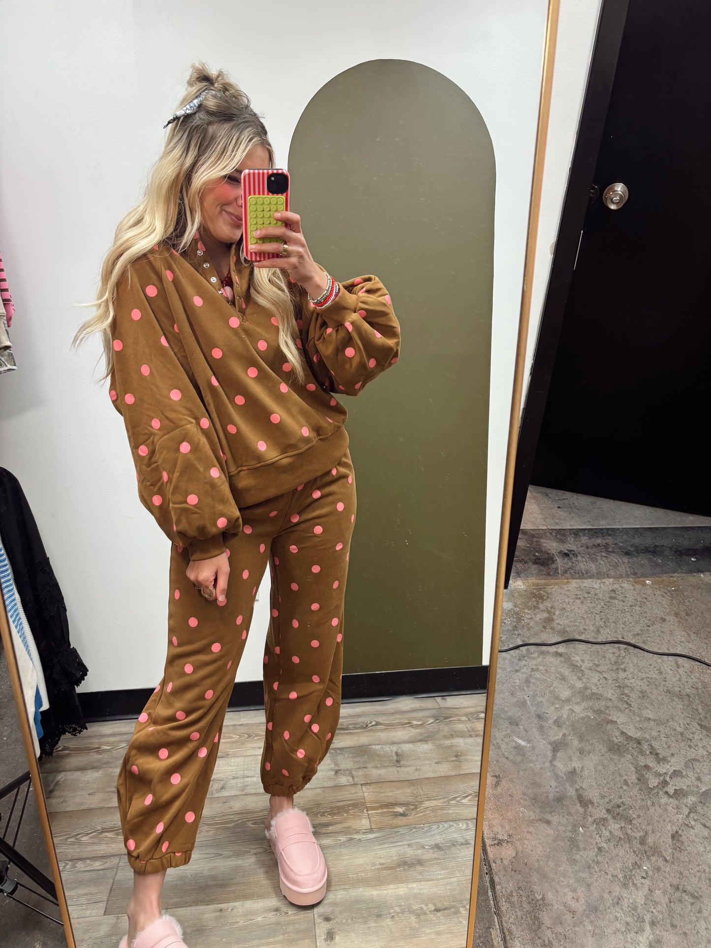 Cool Combo Polka Dot Sweat Pant(Rust/Pink)