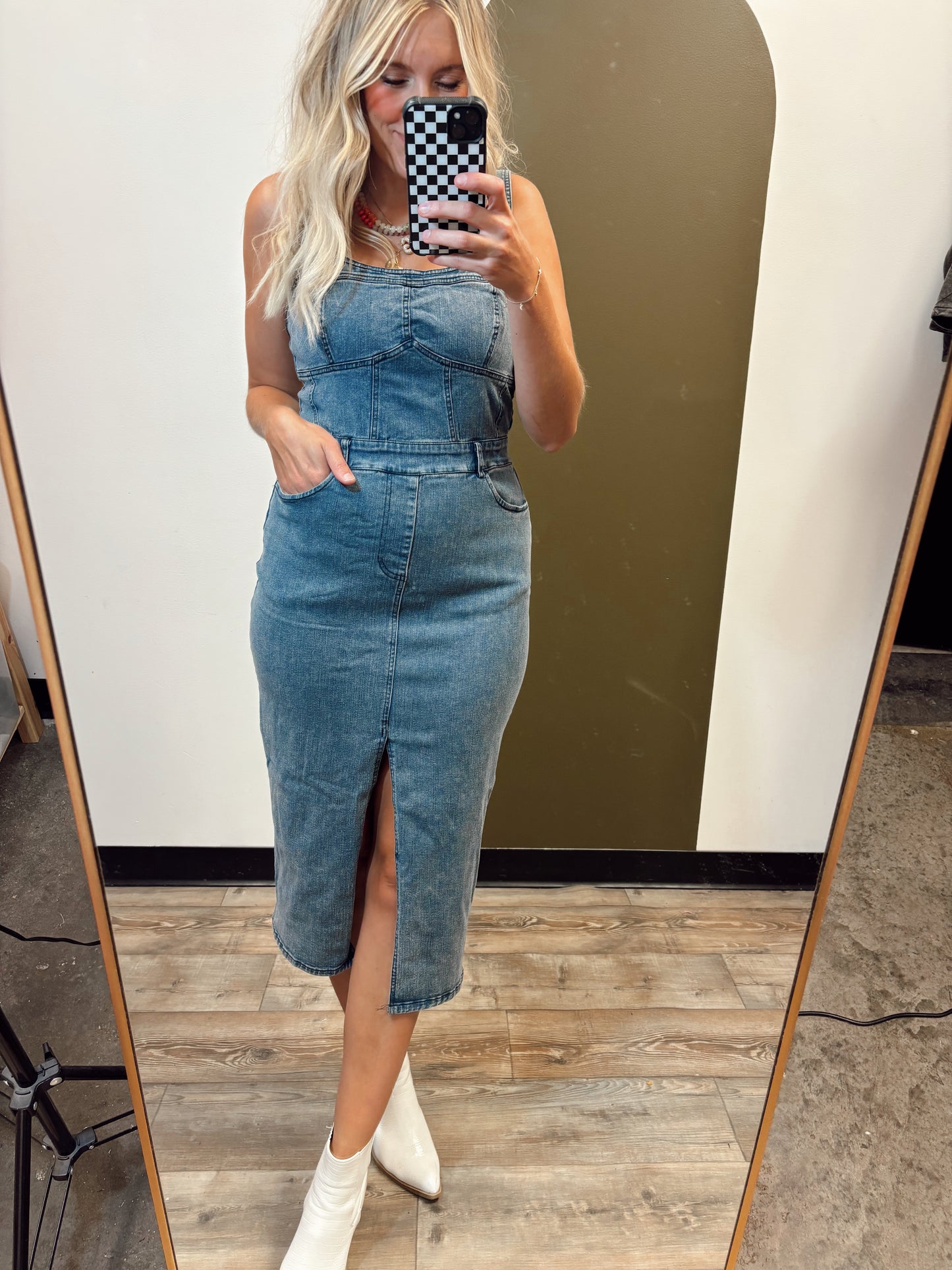 Indigo Denim Midi Dress