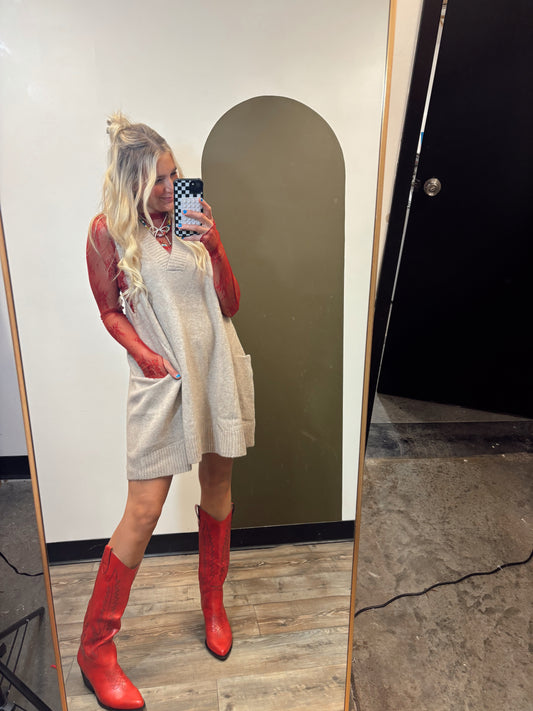 Soft Touch Mini Sweater Dress (Taupe)