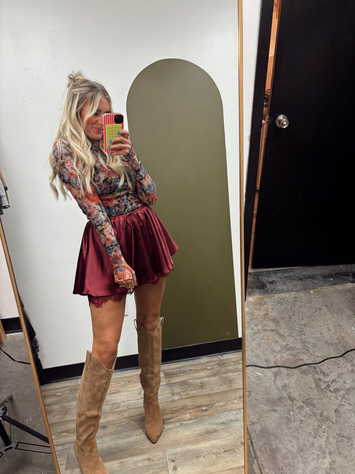 Fall Whimsy Satin Skort (Burgundy)