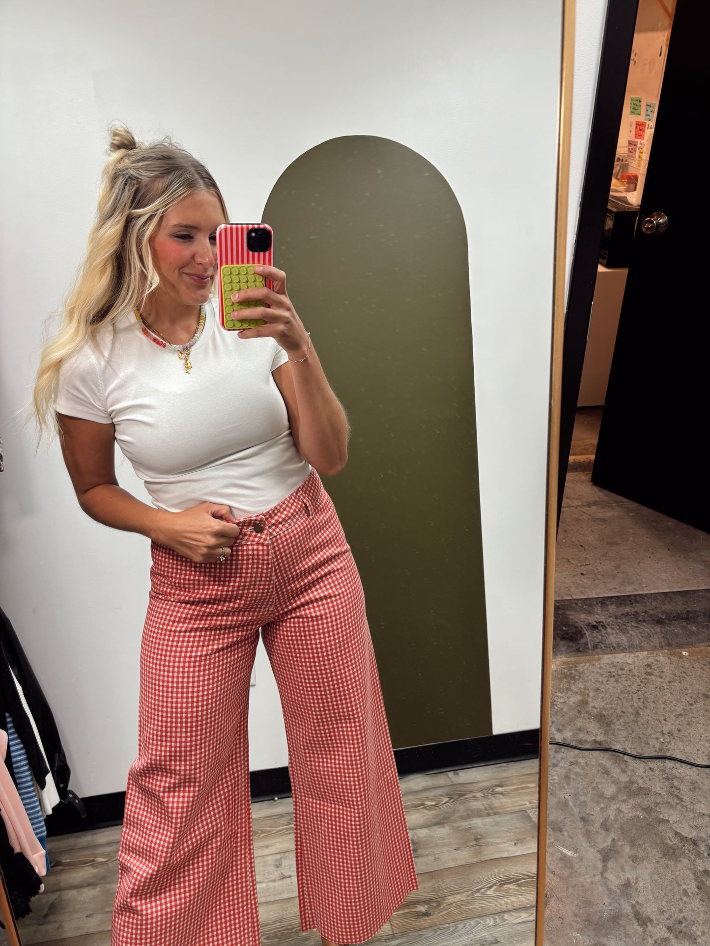 Gingham Print Pant (Red)