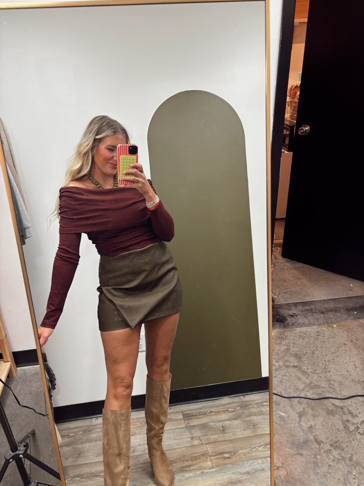 Tilly Vegan Leather Skort (Brown)