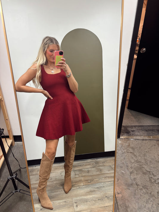 Ava Flare Knit Dress (Burgundy)