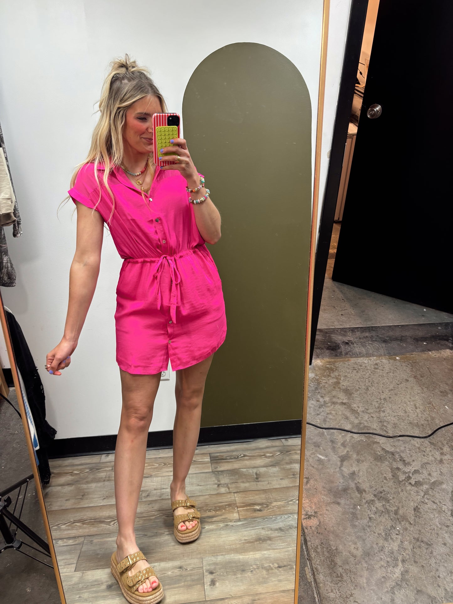 Elsa Chiffon Button Dress (Pink)