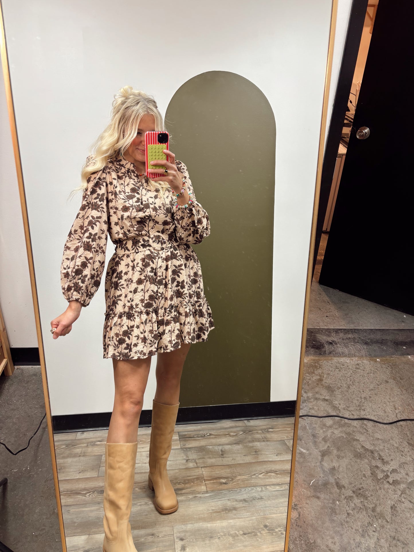 Shelby Floral Mini Dress (Brown)