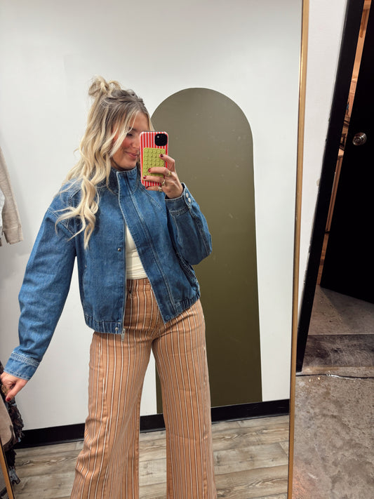 Seam Detail Denim Bomber Jacket