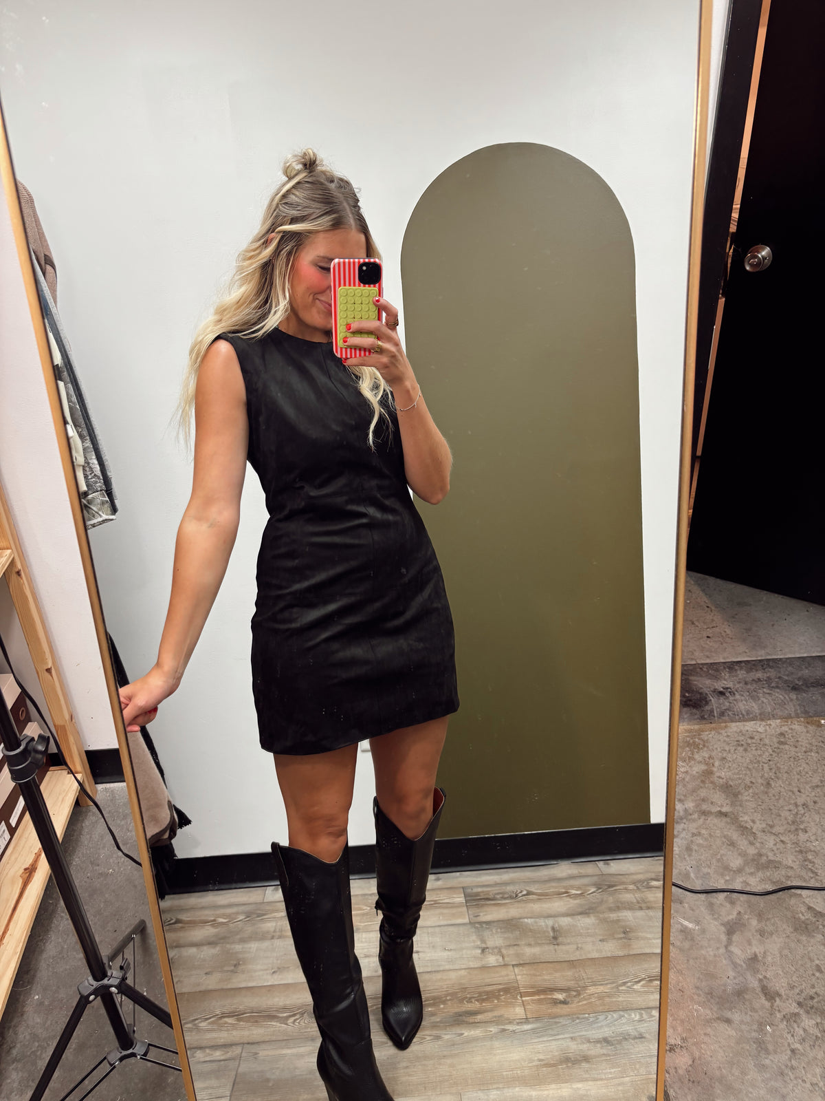 Brinley Faux Suede Dress (Black)