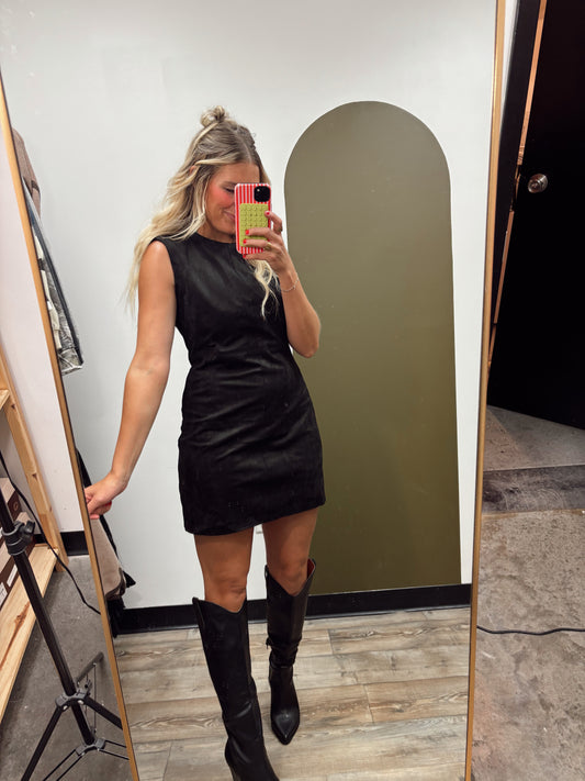 Brinley Faux Suede Dress (Black)