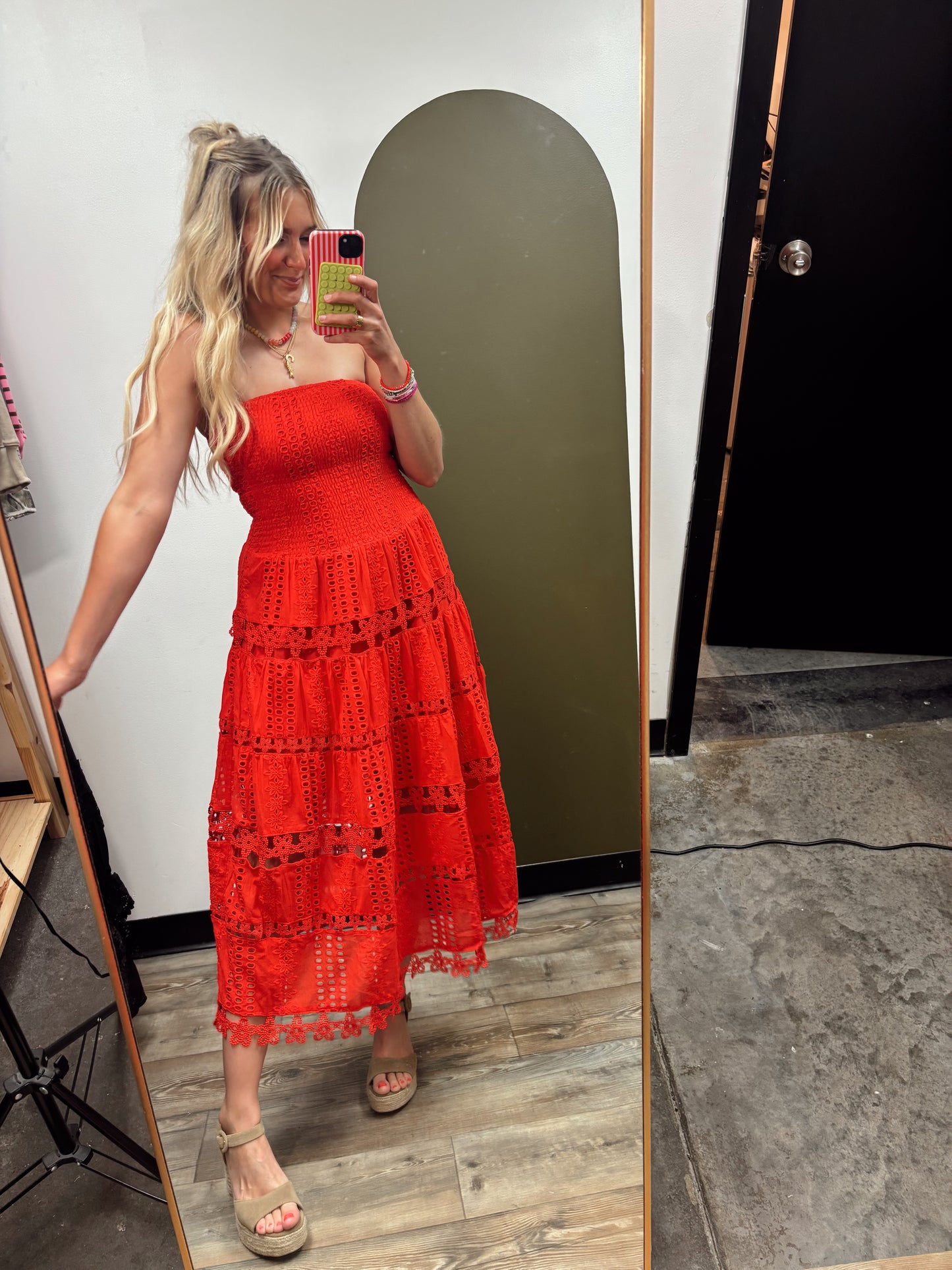 Vineyard Eyelet Dress (Red)