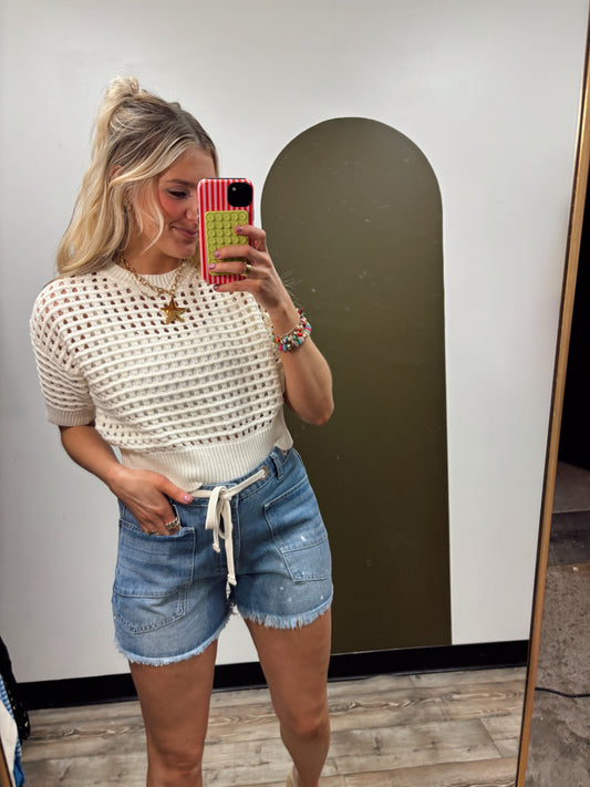 Alina Cropped Crochet Top (Cream)