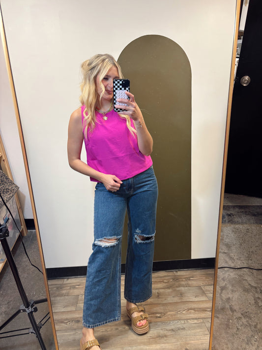 Flamingo Girl Slvless Top (Pink)