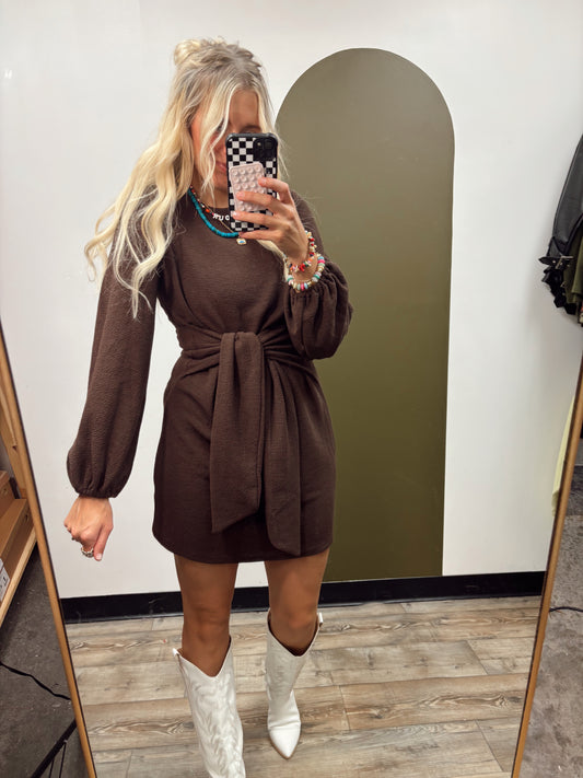 Sadie Front Tie Dress (Brown)