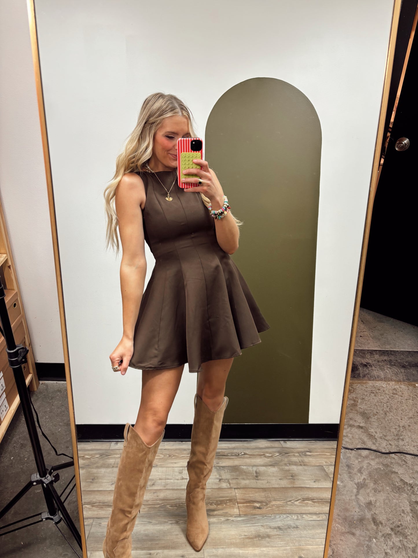 Eden Flare Dress (Brown)