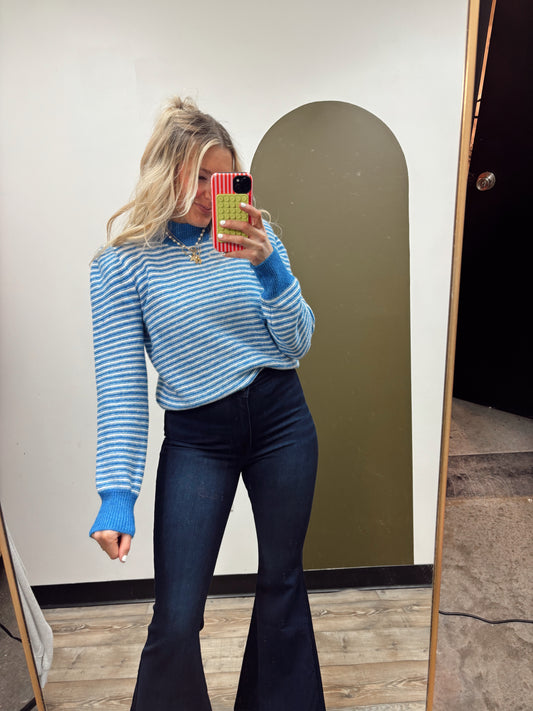 Melody Stripe Shoulder Sweater (Blue)