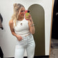 Western Motif Crop Tank (White)