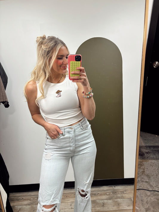 Western Motif Crop Tank (White)