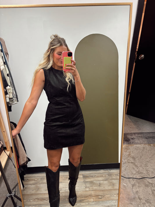 Brinley Faux Suede Dress (Black)