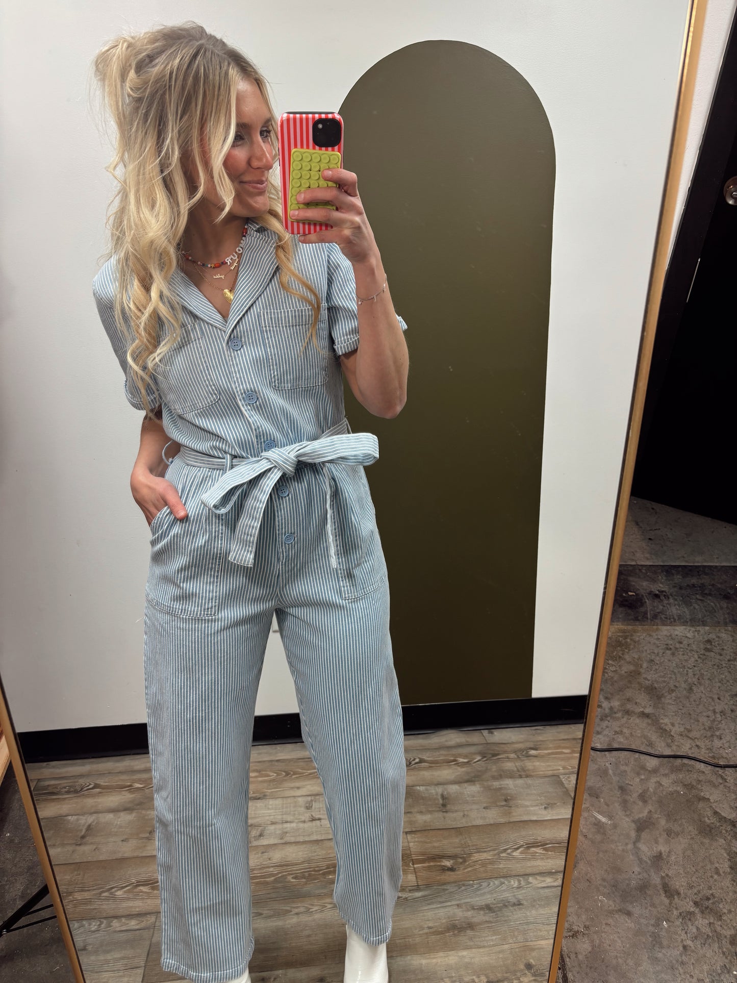 Light Stripe Denim Jumpsuit