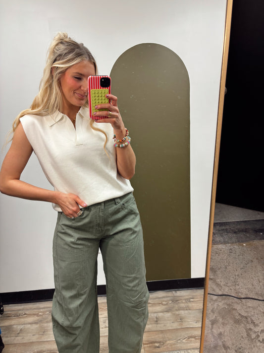 Maeve Polo Knit Top (Ivory)