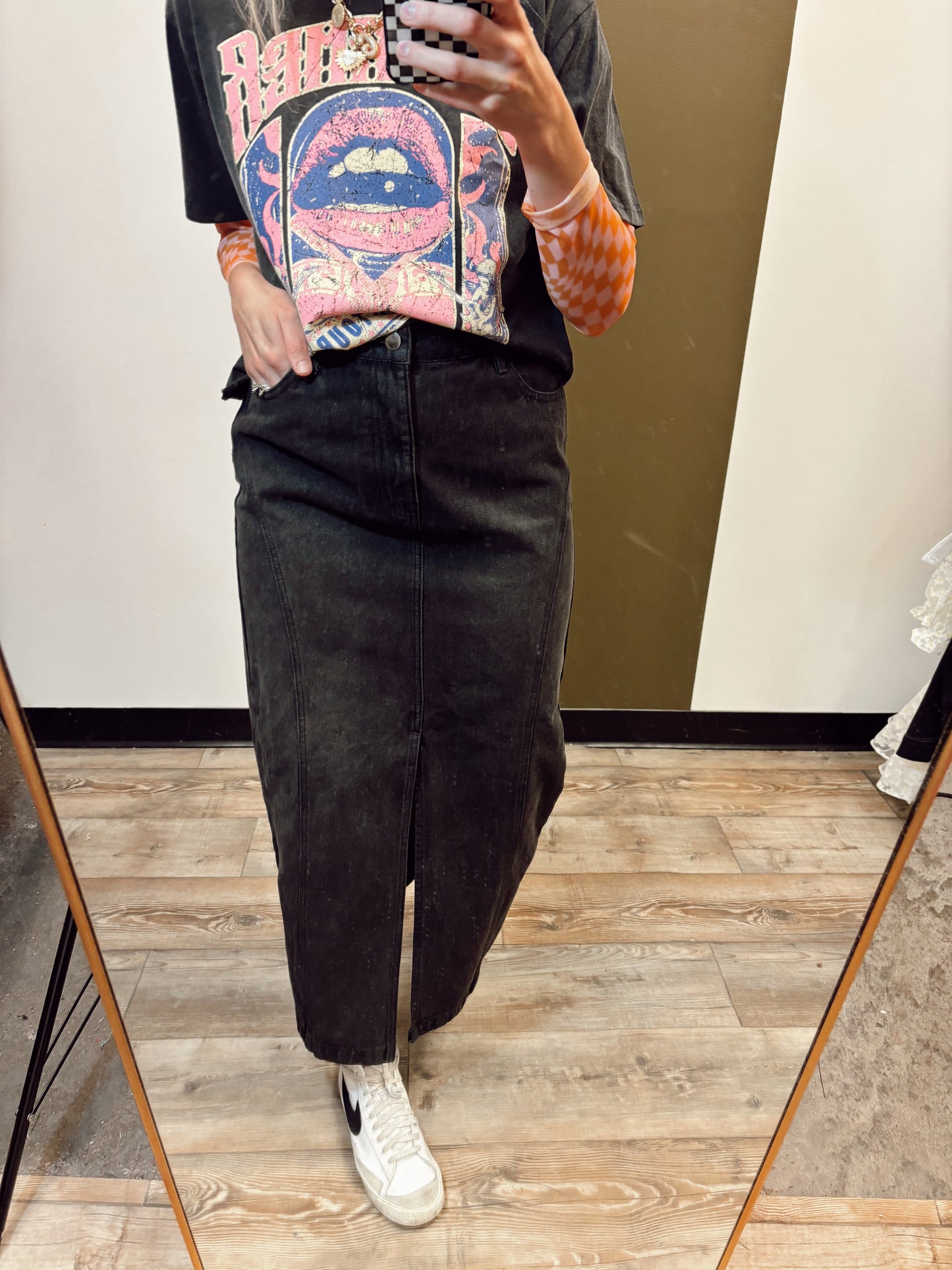 Pamela Denim Midi Skirt (Black)