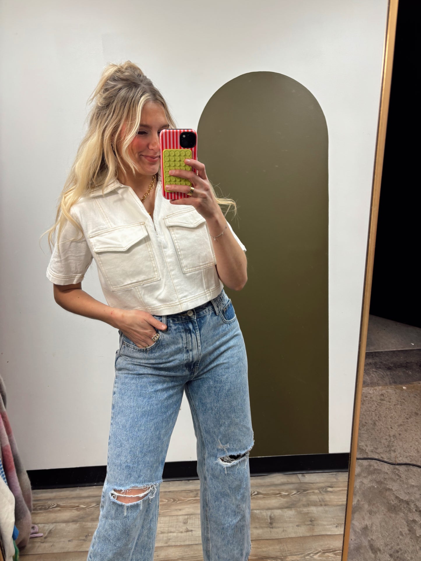 Marlee Crop Denim Top (White)