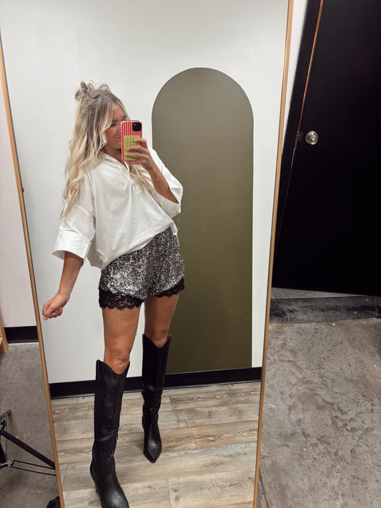 Shimmer Lace Trim Short (Gunmetal)