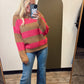 Franceen Stripe Sweater (Camel/Fuschia)