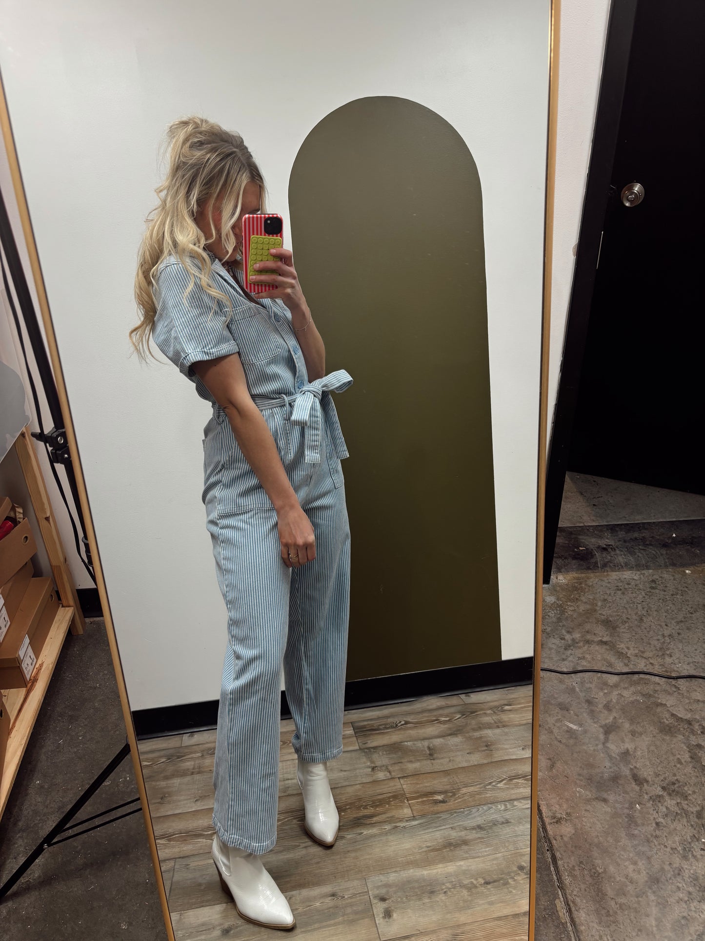 Light Stripe Denim Jumpsuit