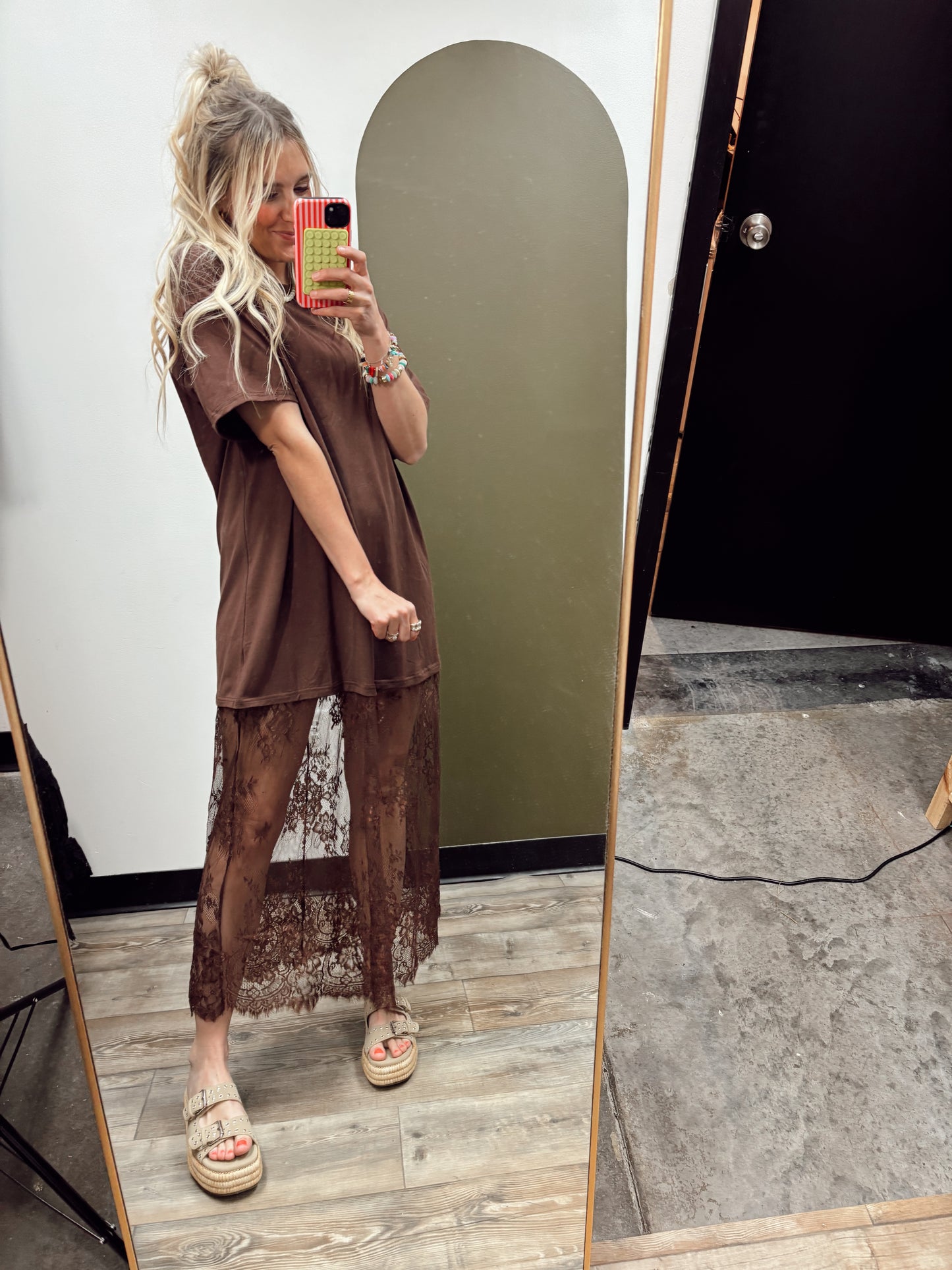 Lace Patchwork Maxi Dress (Brown)