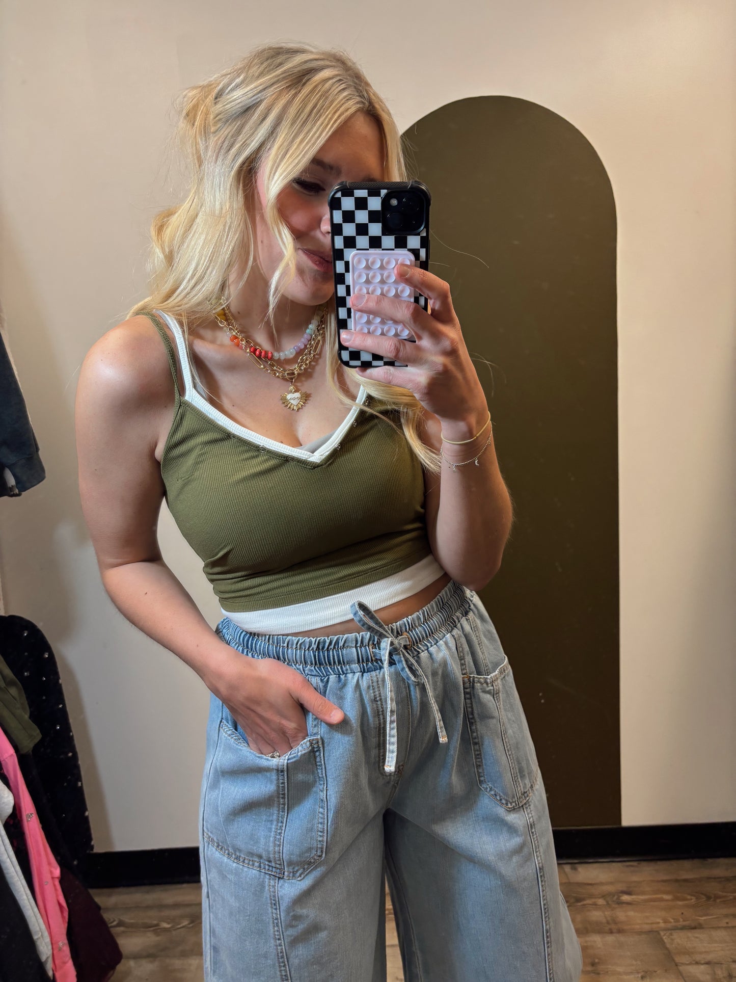 Button And Layer Tank (Olive)