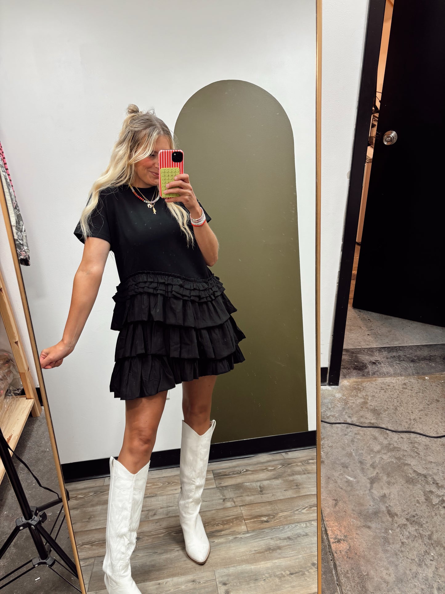Octavia Ruffle Frill Dress (Black)