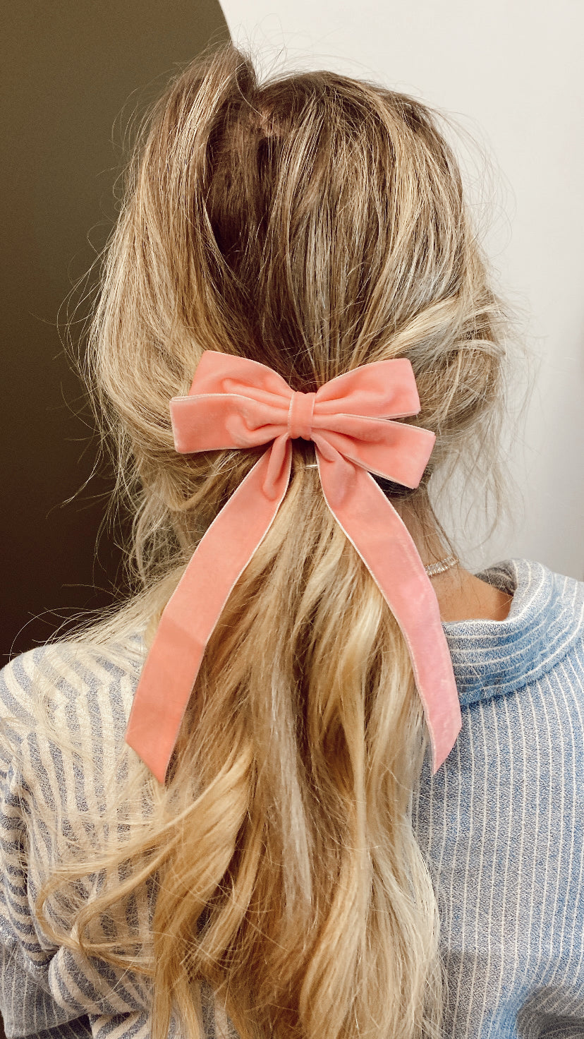 Velvet Ribbon Hair Clip (Pink)