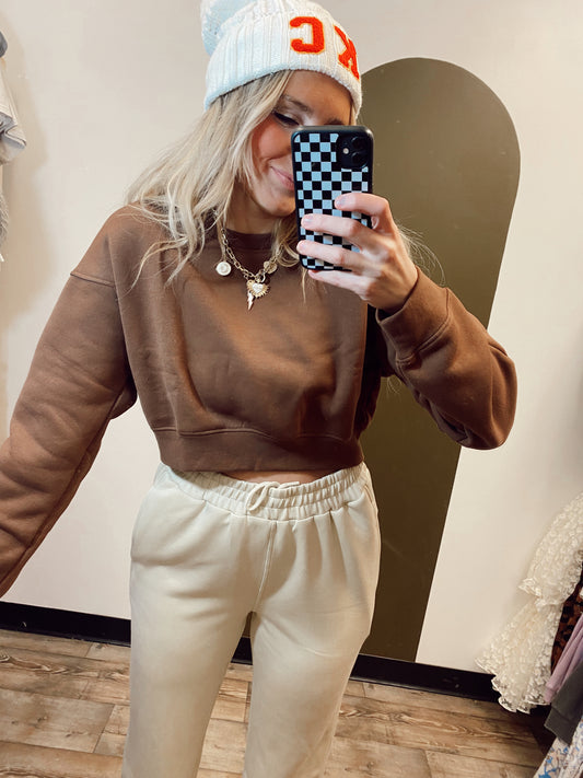 Cropped Fleece Sweatshirt (Cocoa)
