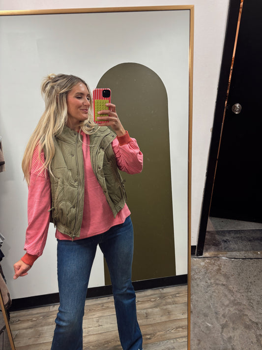 Wave Quilt Snap Vest (Olive)