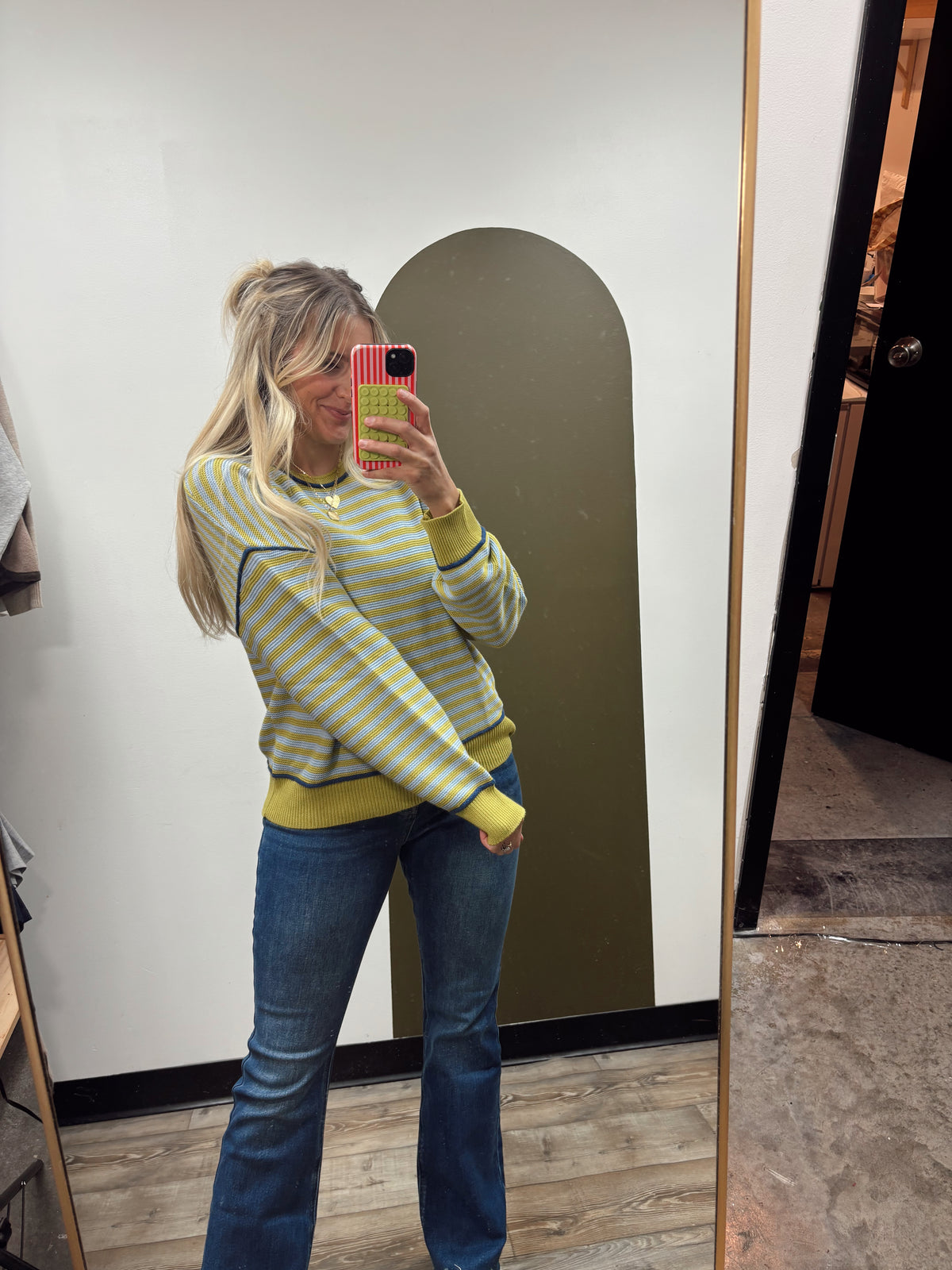 Mia Contrast Sweater (Mustard/Blue)